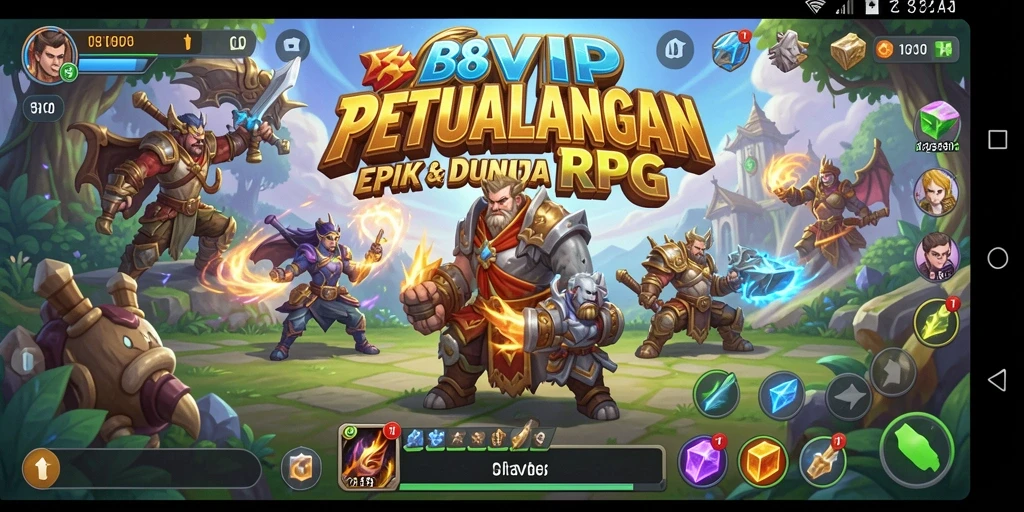 Tangkapan layar utama gameplay B8VIP menampilkan pertarungan yang menegangkan dalam dunia RPG.