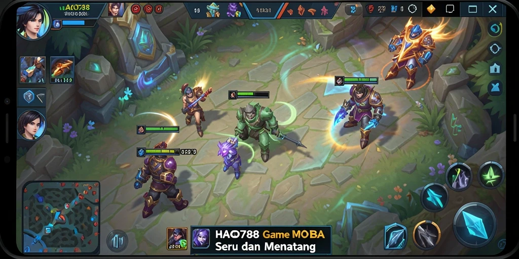 Screenshot menampilkan pertarungan seru dalam game MOBA.