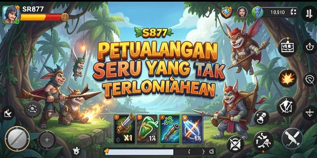 Tampilan screenshot utama SR877 menampilkan aksi petualangan yang mendebarkan.