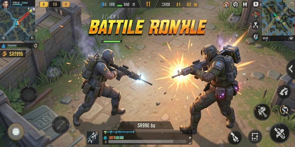 Tampilan gameplay seru dalam pertarungan Battle Royale yang mendebarkan.