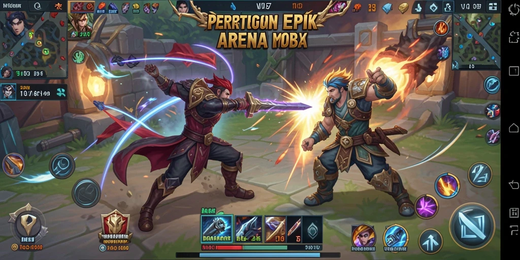 Tampilan aksi pertarungan MOBA yang seru dan mendebarkan.